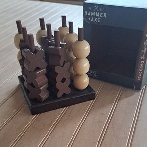 New Hammer + Axe 3D Wood Tic Tac Toe Coffee Table Stacking Wood Game NIB